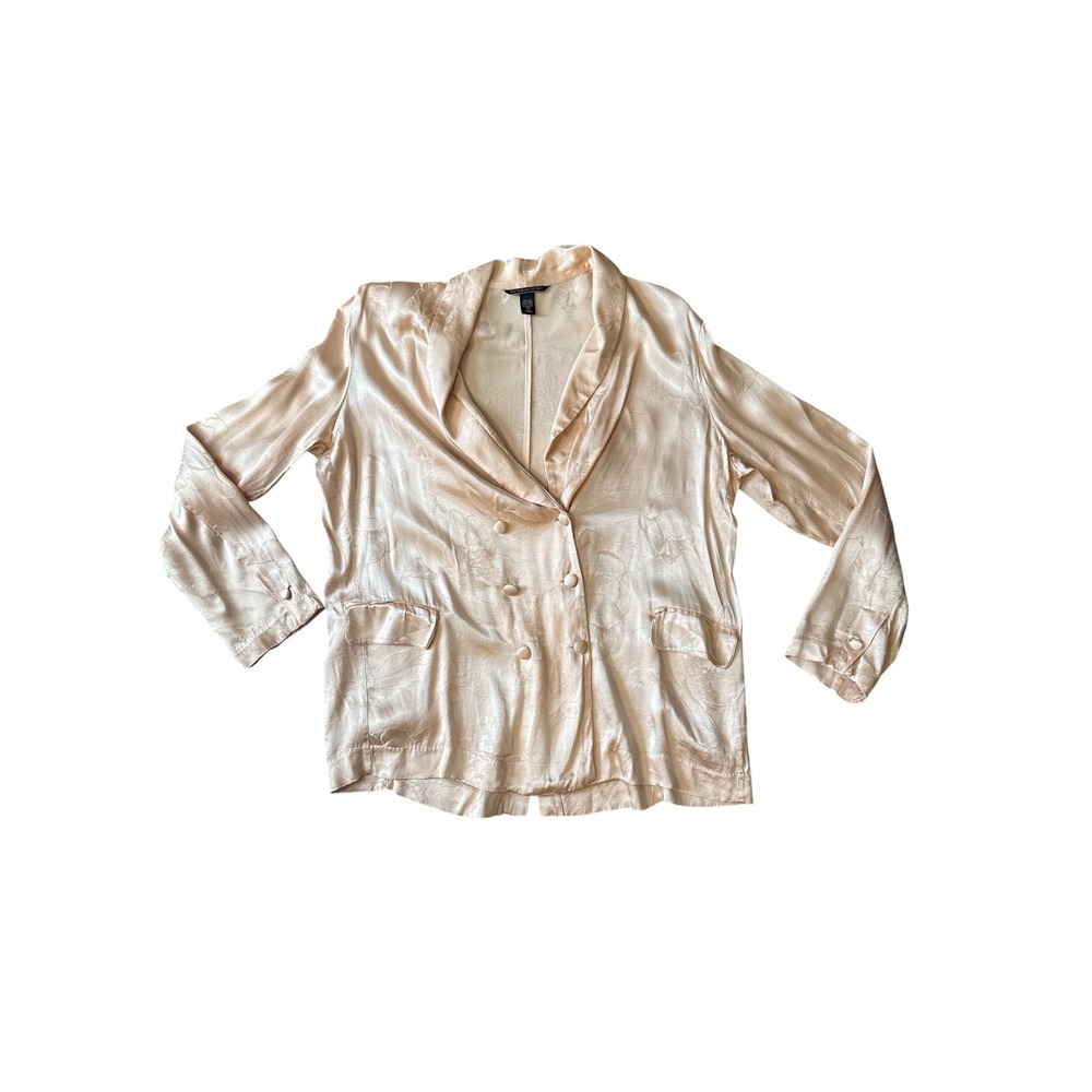 Victorias Secret Champagne Satin Jacquard Floral Pajama Blazer Top Gold Large